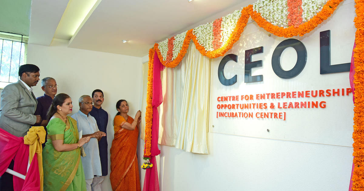 Defence Minister Nirmala Sitharaman inaugurates Centre for Entrepreneurship Opportunities and Learning, an incubation centre, in Mangaluru on Friday.
