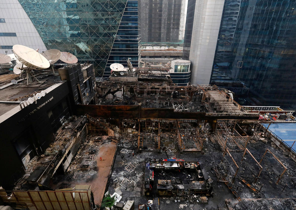 A general view of the restaurants destroyed in a fire in Mumbai on Friday. REUTERS