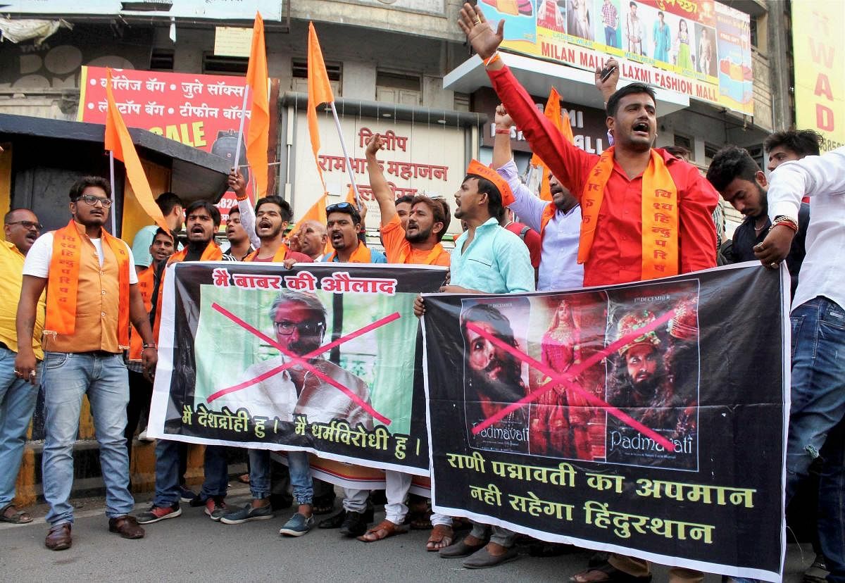 Bajrang Dal activists protesting against filmmaker Sanjay Leela Bhansali's film