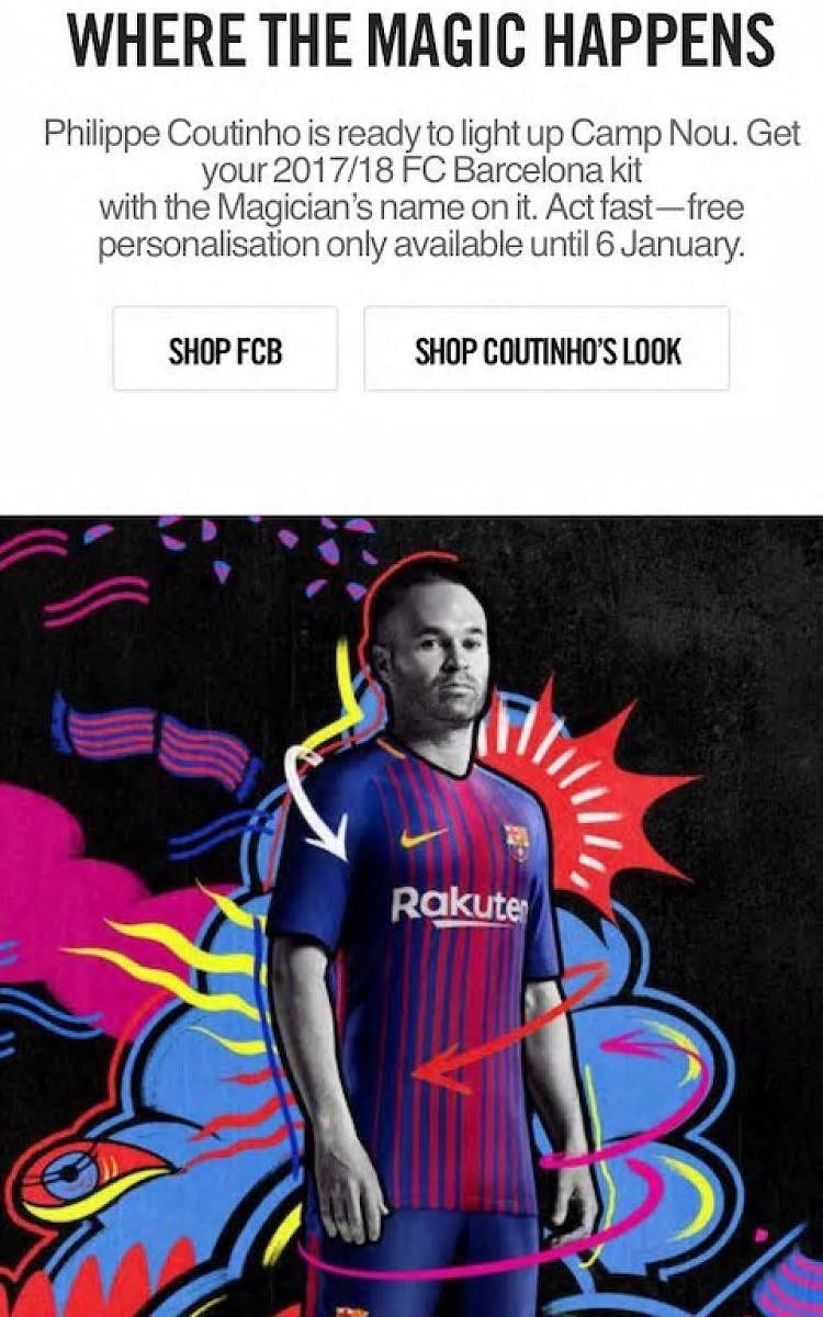 HUGE GAFFE The Nike advertisement that created a flurry after hinting that Liverpool's Philippe Coutinho could be joining Barcelona. The ad was later removed.