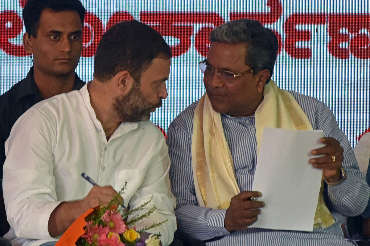 After the customary New Year greetings, the Congress president Rahul Gandhi is said to have told Chief Minister Siddaramaiah that 2018 will be a challenging year for the party. DH File photo