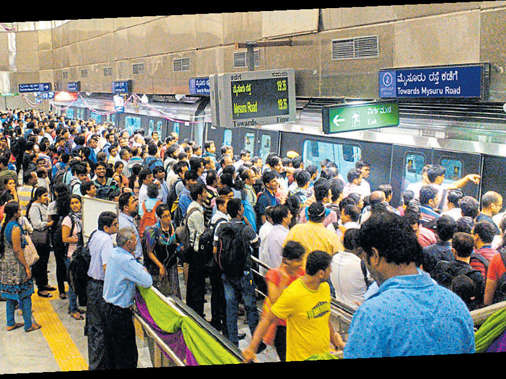 Many trains delayed in the Purple line and announcements were made about the delay in the station. DH file photo