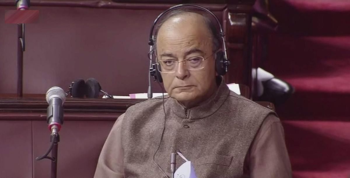 New Delhi: Finance Minister Arun Jaitley attends the Rajya Sabha in New Delhi on Tuesday, during the ongoing winter session of Parliament. PTI Photo / TV GRAB (PTI1_2_2018_000048B)