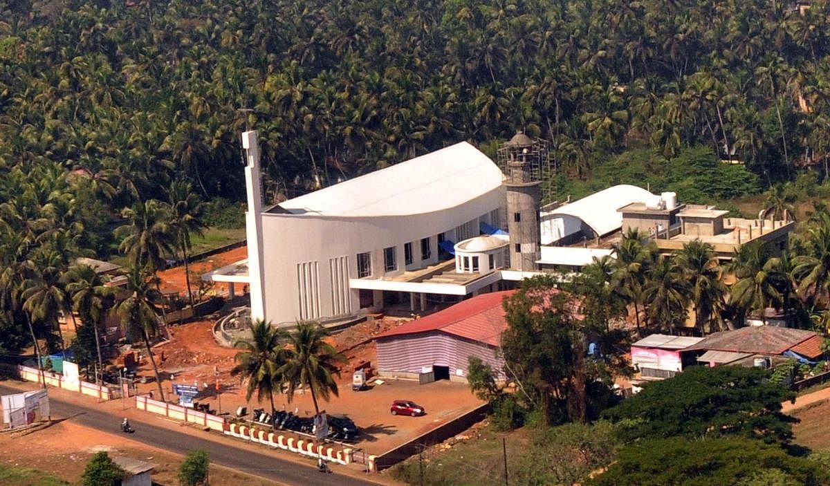 An aerial view of the Stella Maris Church at Kalmady in Udupi.