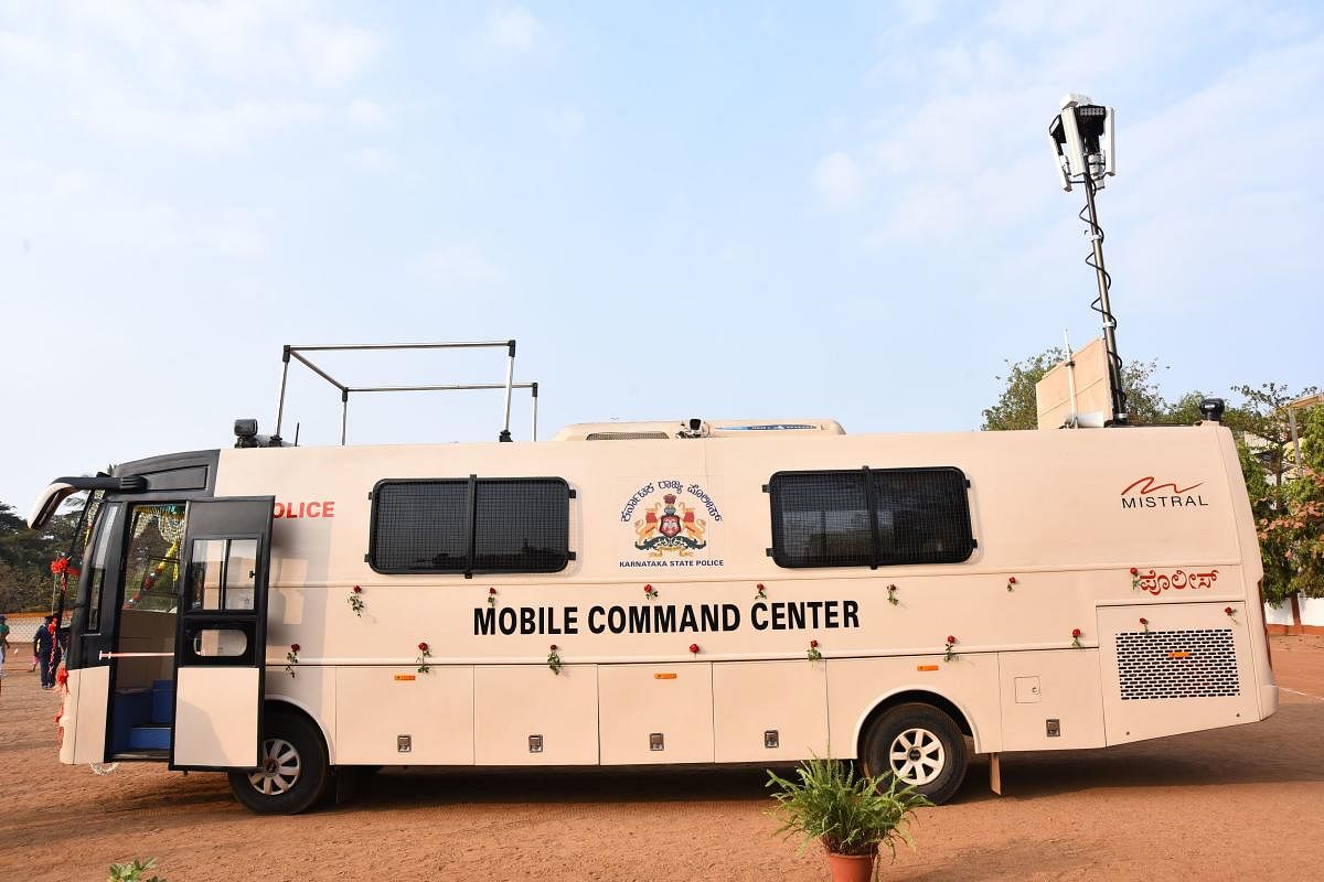 The 'mobile command centre' surveillance vehicle given to Hubballi-Dharwad police.