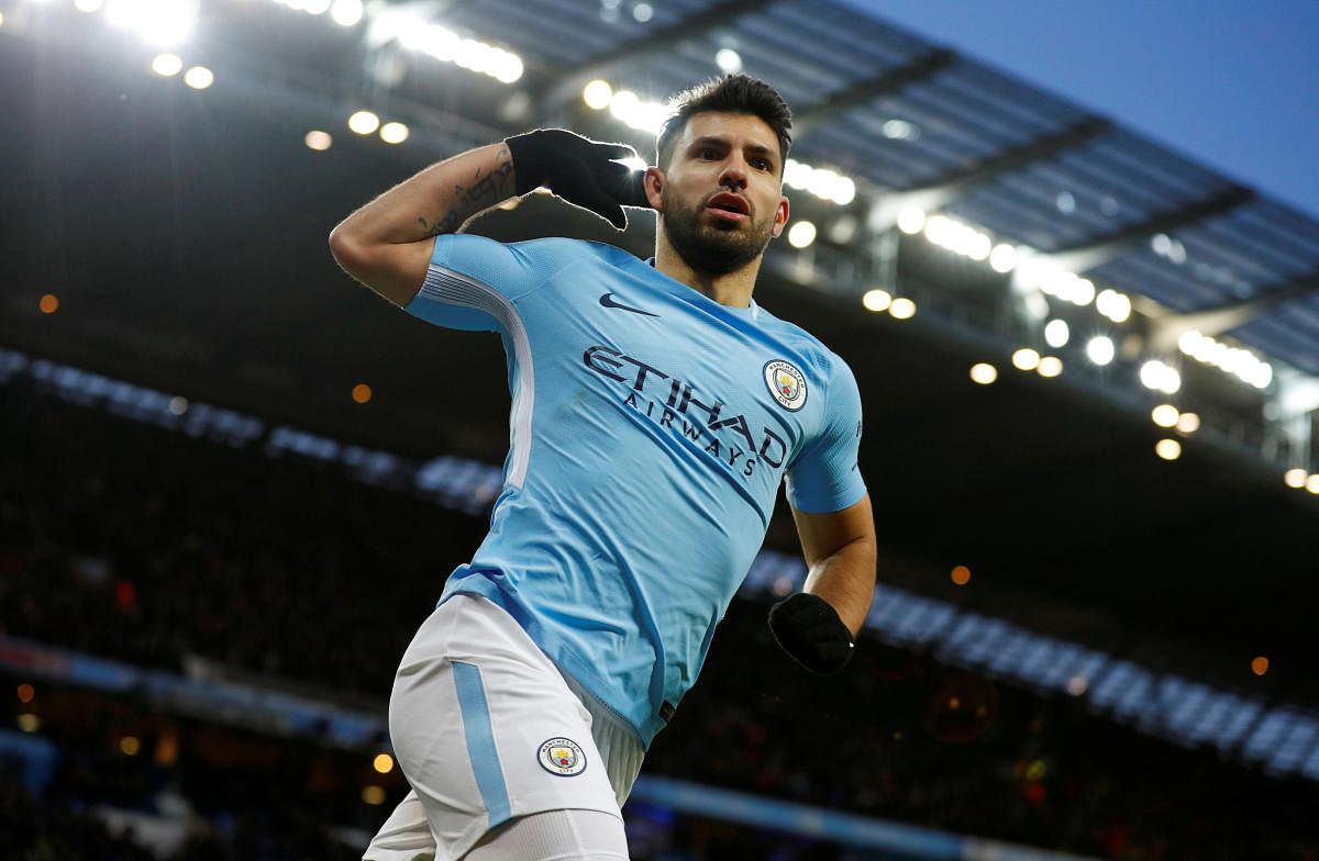 Soccer Football - FA Cup Third Round - Manchester City vs Burnley - Etihad Stadium, Manchester, Britain - January 6, 2018 Manchester City's Sergio Aguero celebrates scoring their second goal REUTERS/Phil Noble