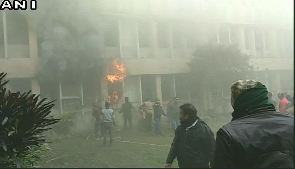 A major fire today gutted the principal's office and an adjacent record room of the state-run BRD Hospital, the fire department said. Picture courtesy ANI