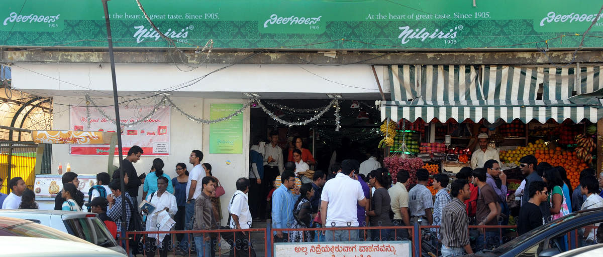 Nilgiris shop at MG Road in Bangalore on Saturday. Photo by B K JanardhanThe Nilgiris store on Brigade Road
