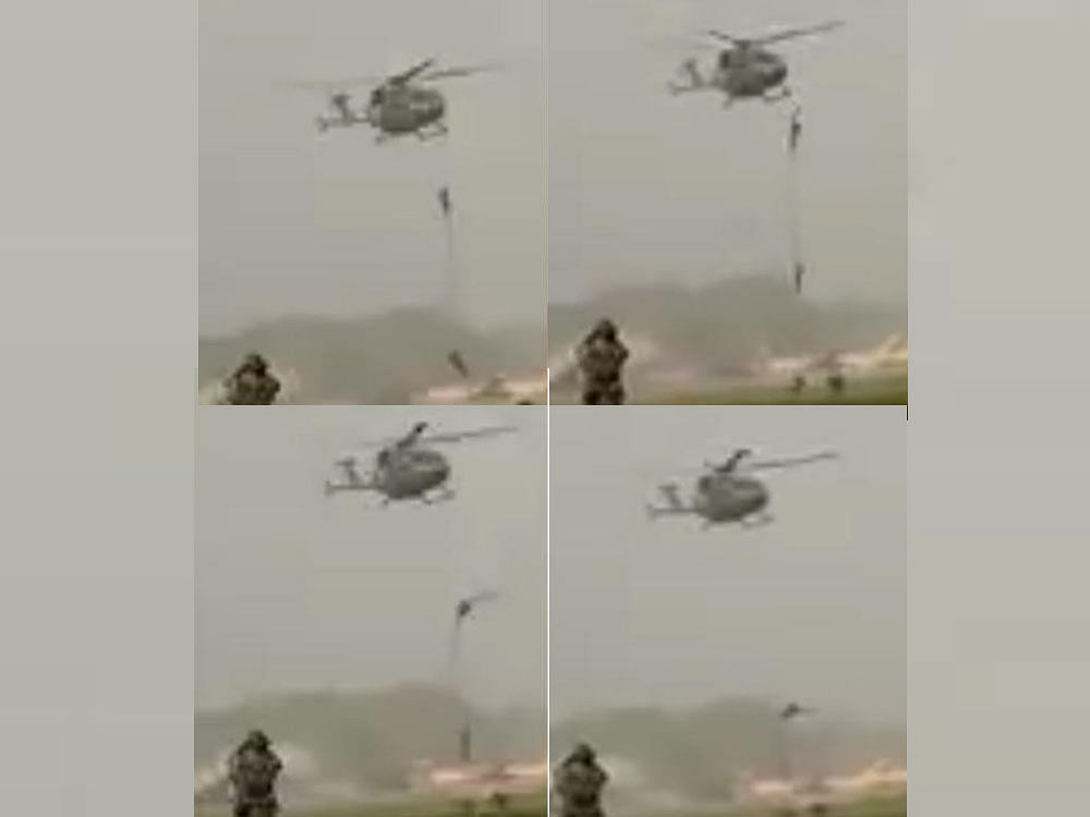 Slithering is an exercise where troops are dropped from a helicopter in an area of operation using a rope attached to the chopper. Videograb.