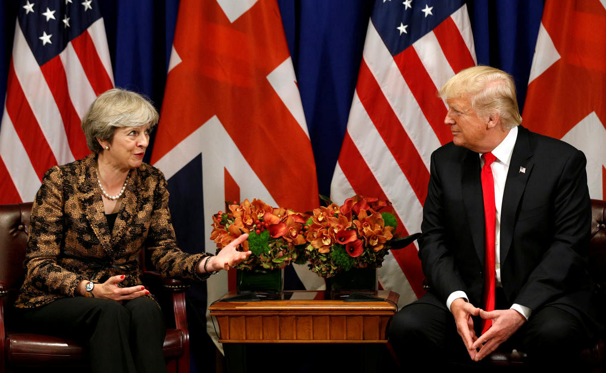 U.S. President Donald Trump meets with British Prime Minister Theresa May during the U.N. General Assembly in New York, U.S., September 20, 2017.