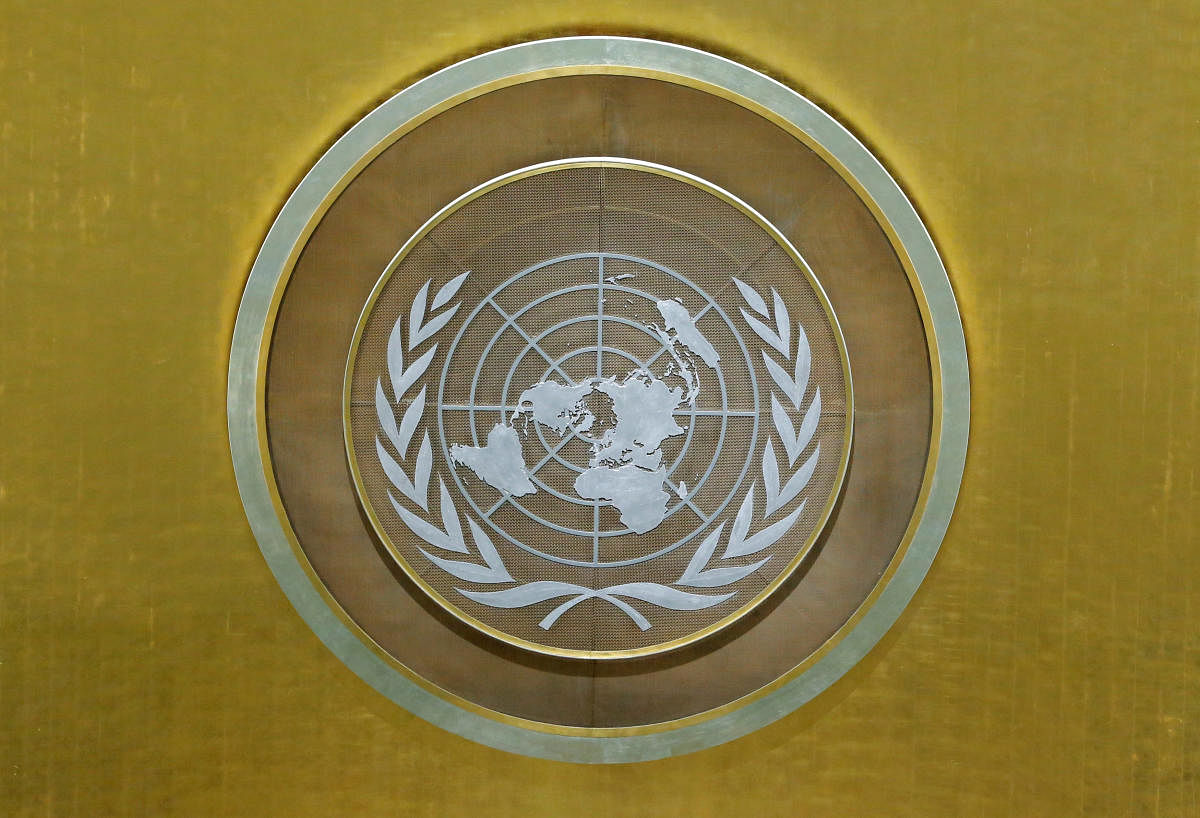 he United Nations emblem is seen in the U.N. General Assembly hall during the 72nd United Nations General Assembly at U.N. headquarters in New York, U.S., September 22, 2017.