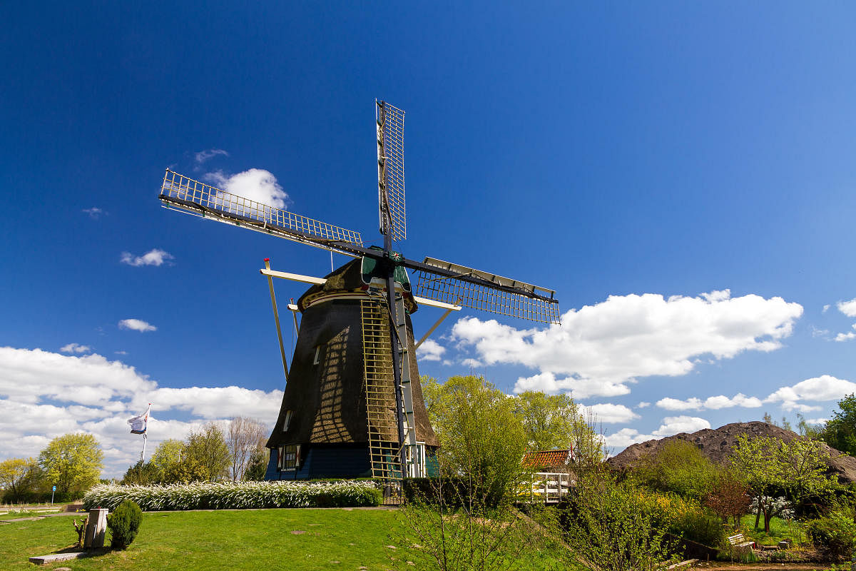 Dutch windmill the Riekermolen near the Amstel park in Amsterdam, the Netherlands.