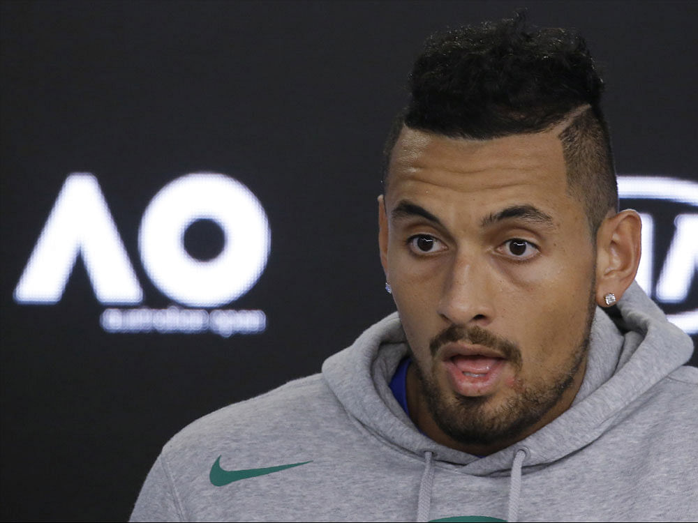 Australian Open - Melbourne, Australia, January 13, 2018. Nick Kyrgios of Australia reacts during a news conference ahead of the Australian Open tennis tournament. REUTERS