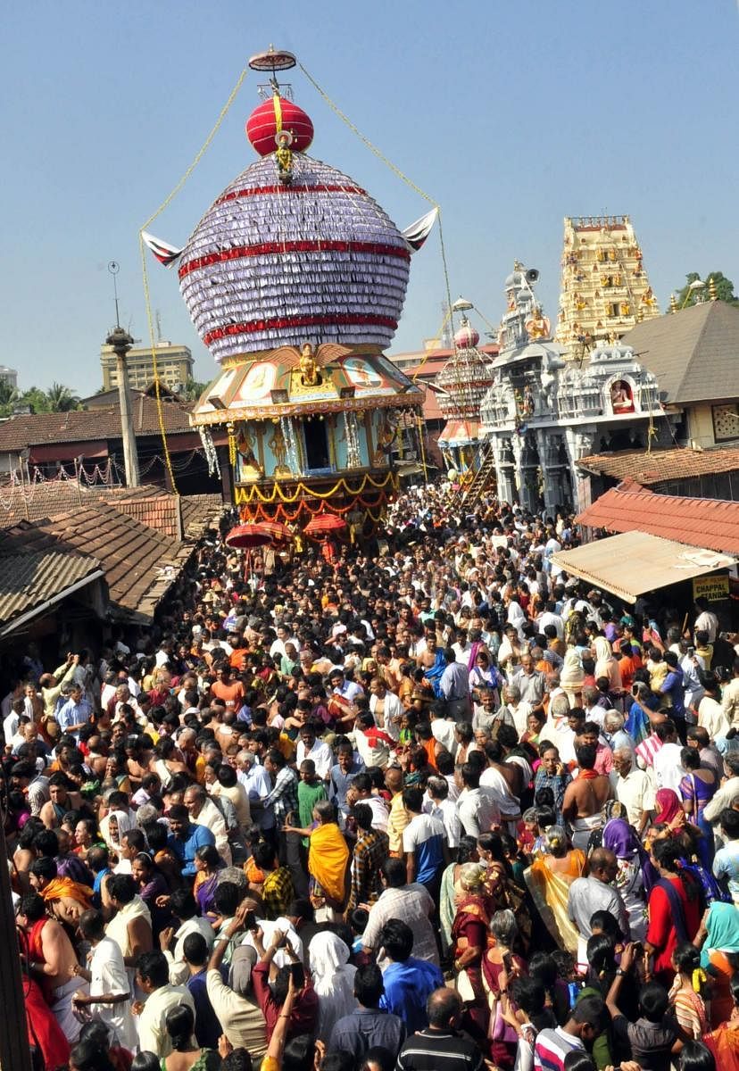Hundreds of devotees take part in Choornotsava, at Sri Krishna Temple in Udupi on Monday.