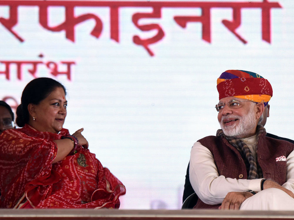 Prime Minister Narendra Modi with Chief Minister of Rajasthan Vasundhara Raje. DH Photo