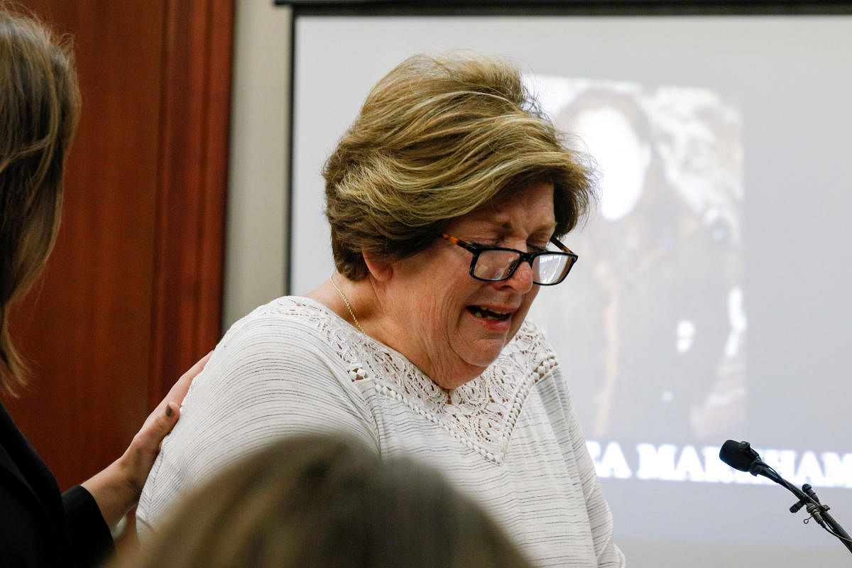 Donna Markham makes a statement about her late daughter Chelsey during a sentencing hearing for Larry Nassar, a former team USA Gymnastics doctor who pleaded guilty in November 2017 to sexual assault charges, during his sentencing hearing in Lansing, Michigan. Reuters