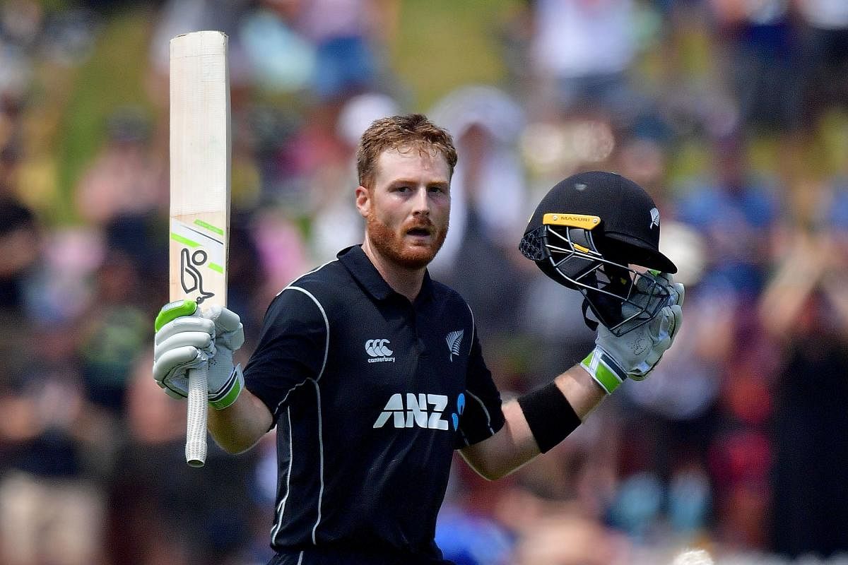 VINTAGE STUFF New Zealand's Martin Guptill celebrates after reaching his century in the fifth one-day international against Pakistan in Wellington on Friday. AFP