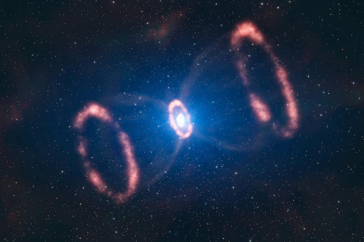 A burst of neutrinos was noticed when SN 1987A (in pic), a supernova, appeared in a nearby galaxy.