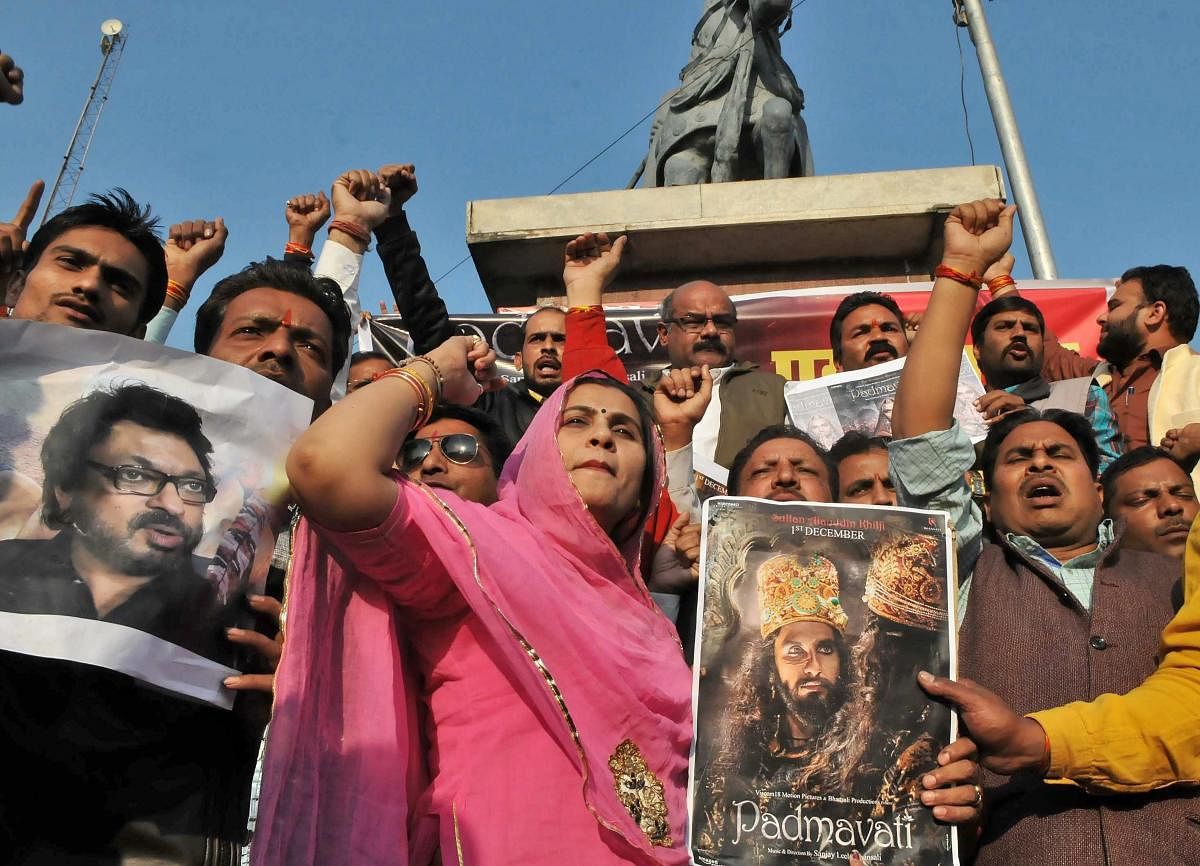 Karni Sena activists demonstrate against the release of Padmaavat