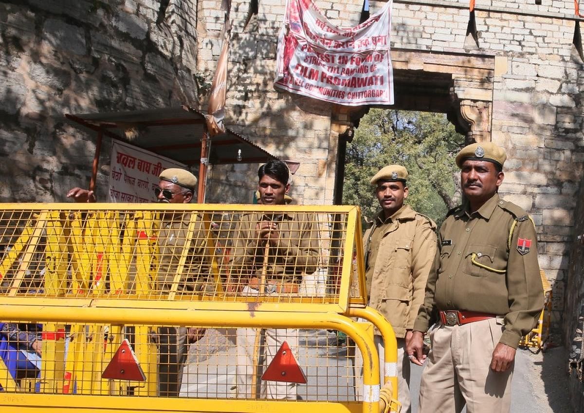 Heavy security at the main gate of Chittorgarh Fort