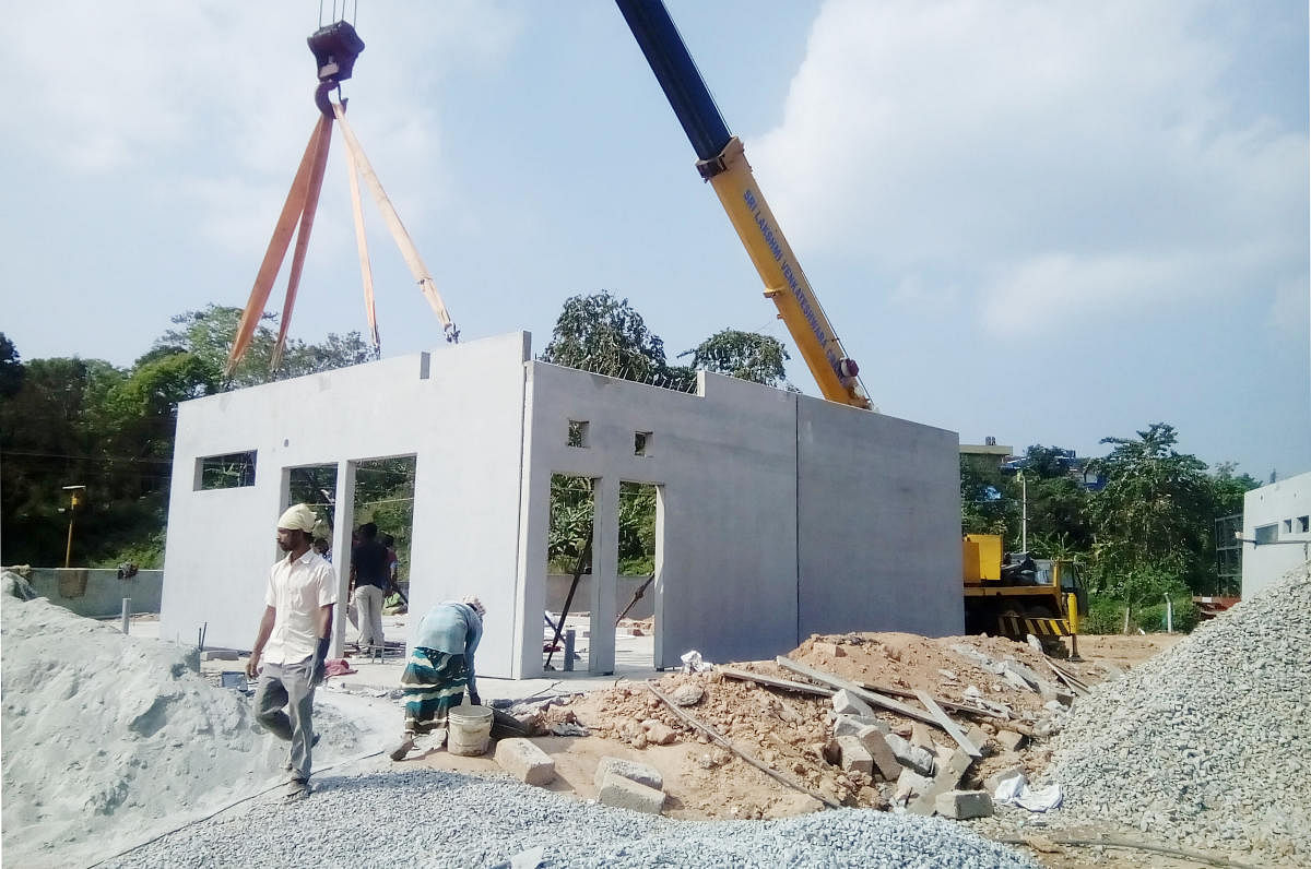 A view of the Indira canteen which is under construction in Madikeri.