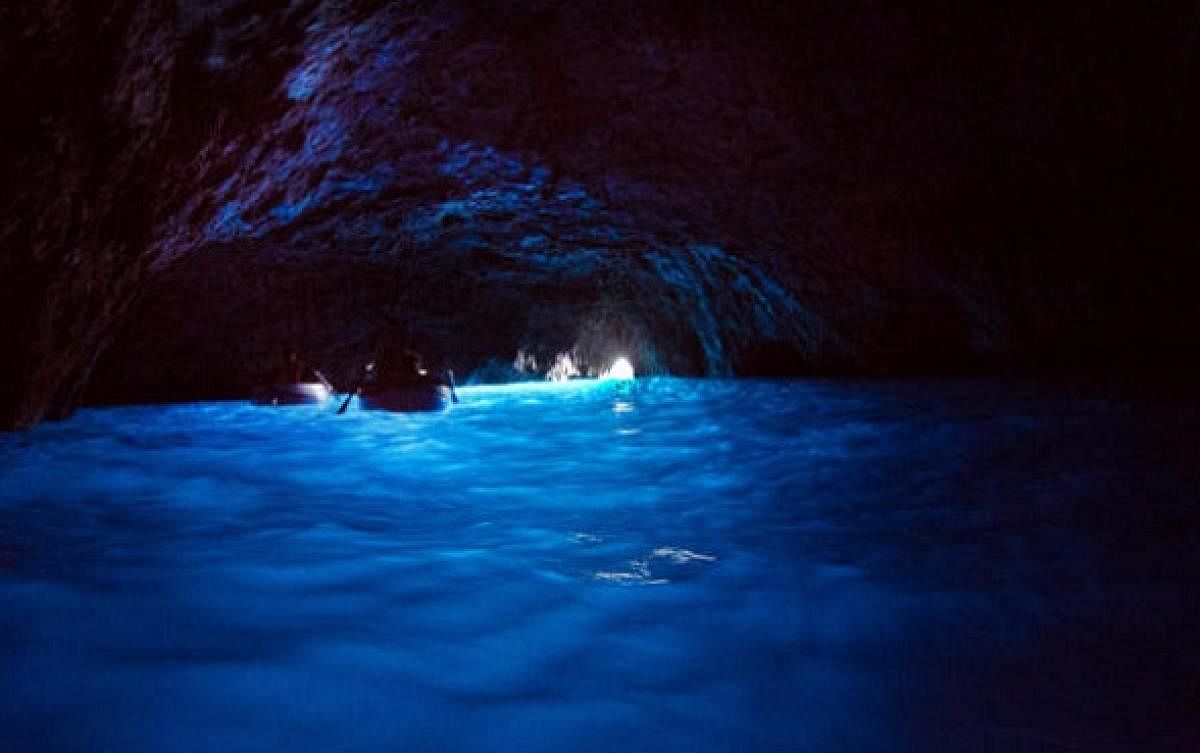 Luminous: Blue Grotto, a sea cave in Capri, Italy.