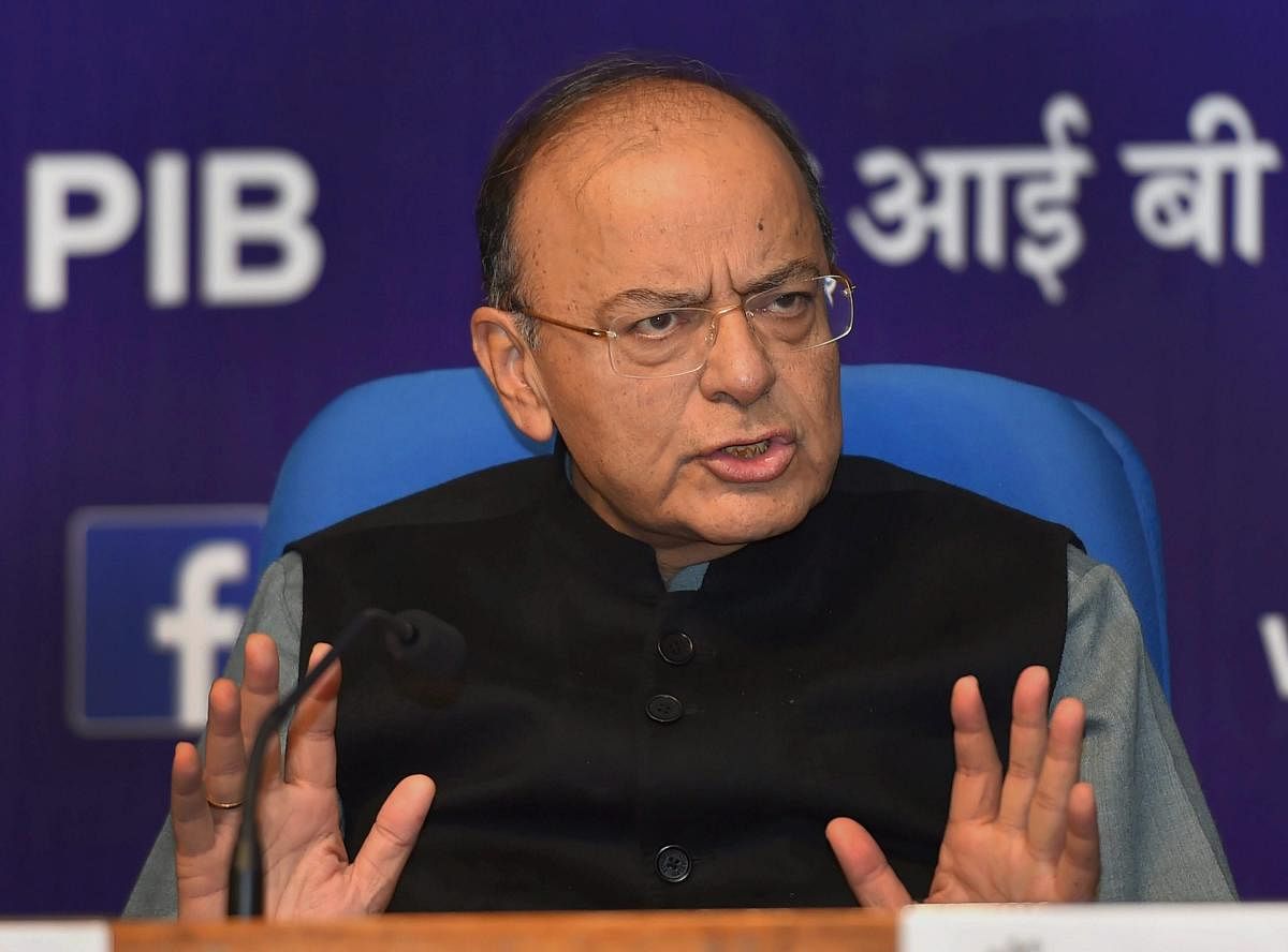 New Delhi: Union Finance Minister Arun Jaitley during a press conference in New Delhi on Wednesday. PTI photo by Subhav Shukla (PTI1_24_2018_000161B)