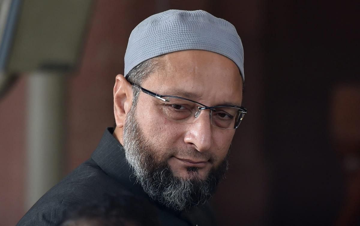 AIMIM MP Asaduddin Owaisi during the on-going winter session of Parliament, in New Delhi.