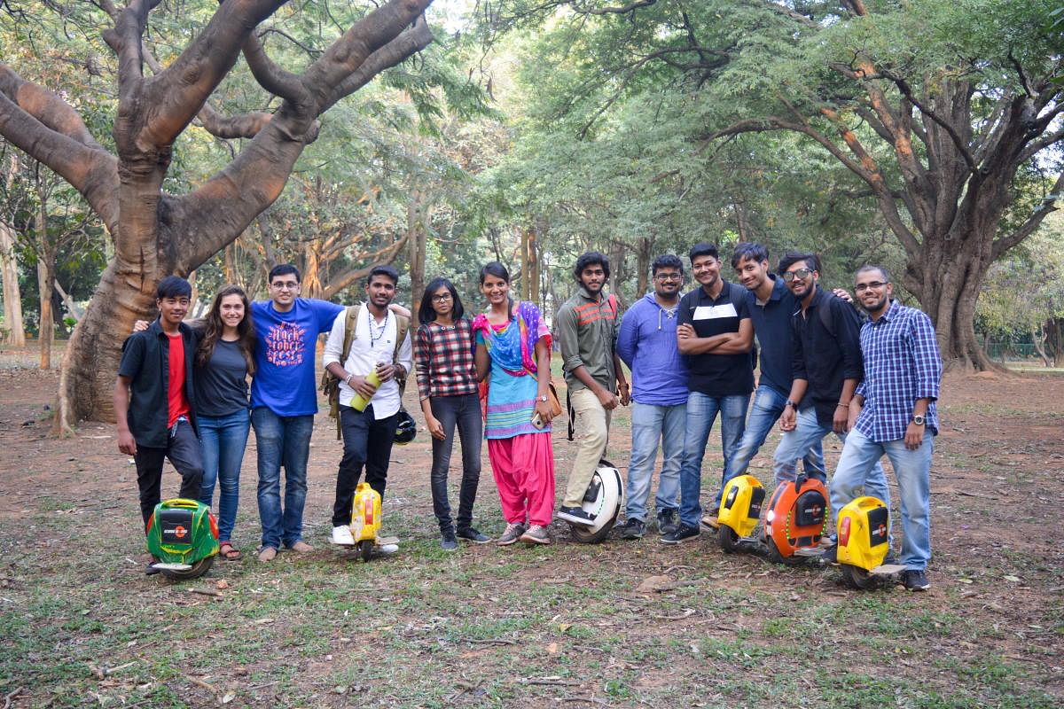 Ravi Naik (second from right) with the Jaaga team at Cubbon Park.