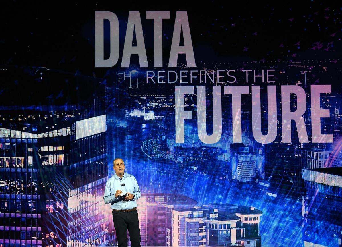 LAS VEGAS, NV - JANUARY 08: Intel Corp. CEO Brian Krzanich delivers a keynote address at CES 2018 at Park Theater at Monte Carlo Resort and Casino in Las Vegas on January 8, 2018 in Las Vegas, Nevada. CES, the world's largest annual consumer technology trade show, runs from January 9-12 and features about 3,900 exhibitors showing off their latest products and services to more than 170,000 attendees. Ethan Miller/Getty Images/AFP == FOR NEWSPAPERS, INTERNET, TELCOS &amp; TELEVISION USE ONLY ==