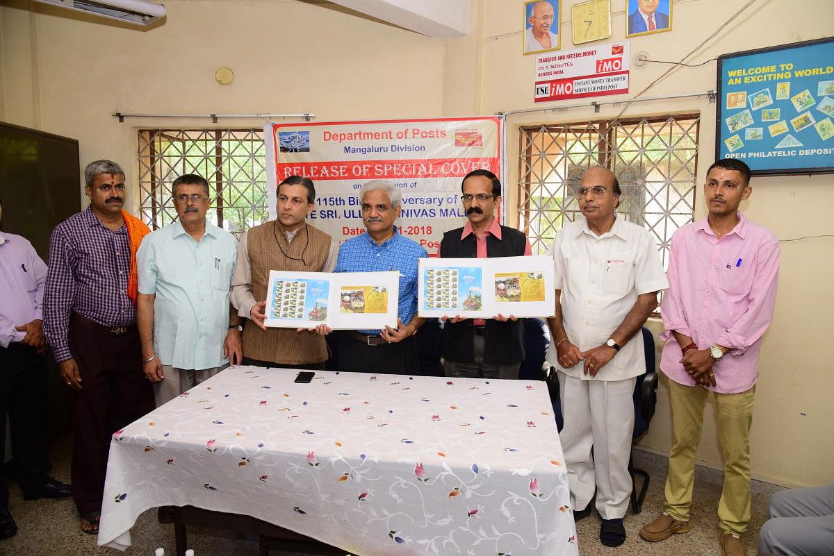 A postal cover on Ullal Srinivas Mallya being released as part of his 115th birth anniversary at NITK in Surathkal.