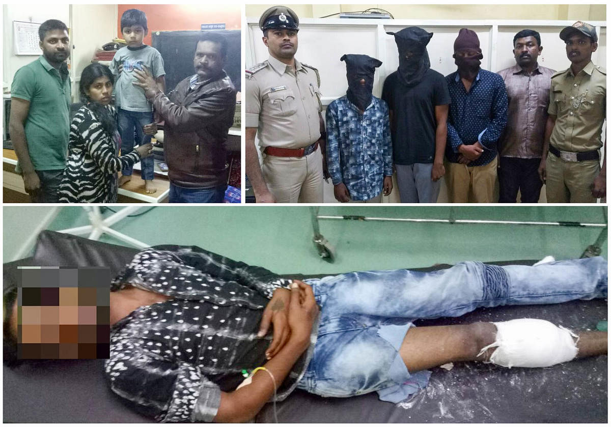 Bengaluru West Division, K P Agrahara Police arrested Five accused, who are involved in Kidnapping case, and save the 5 year old boy, on Monday, injured accused Divya Teja at the hospital. DH Photo.