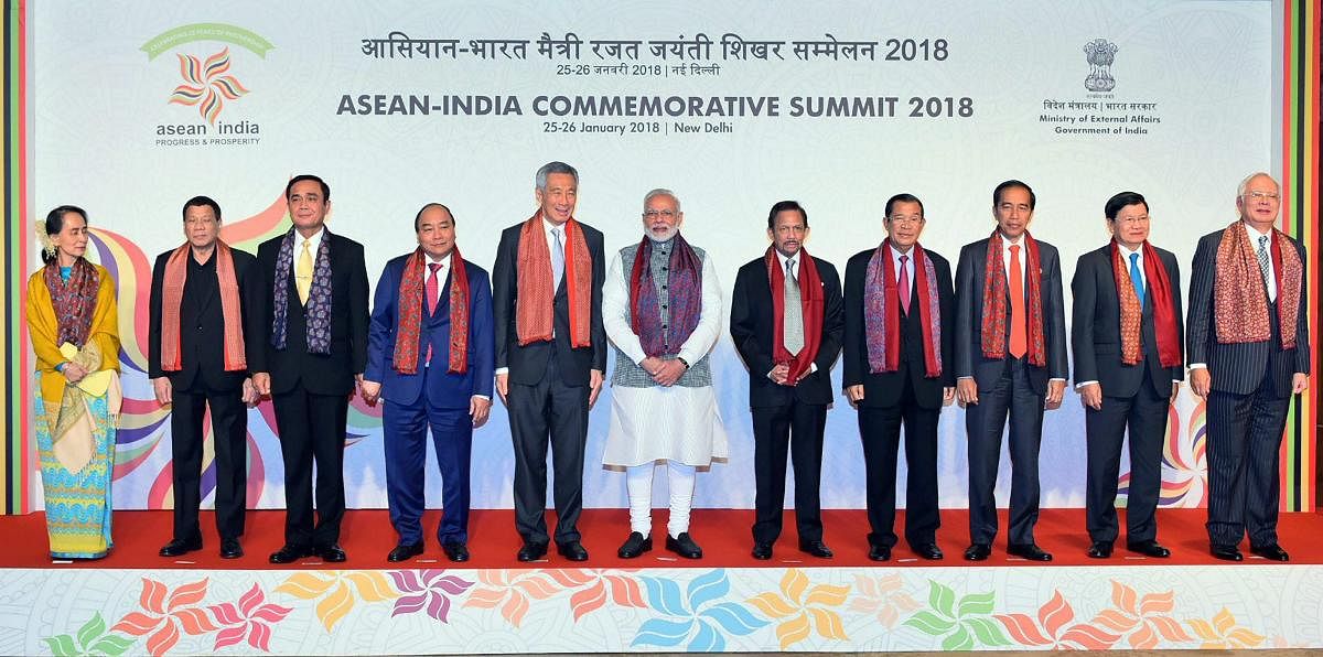 Prime Minister Narendra Modi with the ASEAN heads of state / governments and ASEAN Secretary General at the ASEAN India Commemorative Summit, in New Delhi. PTI