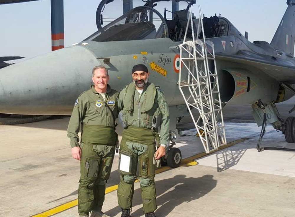 Goldfein, who arrived here on Friday, was accompanied by Air Vice Marshal A P Singh as co-pilot during the sortie, defence officials said. Image courtesy: Twitter