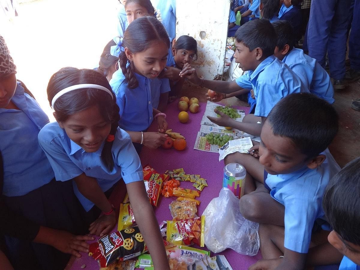 A view of the children's shandy market at the Government Model Primary School in Kushalnagar on Monday.