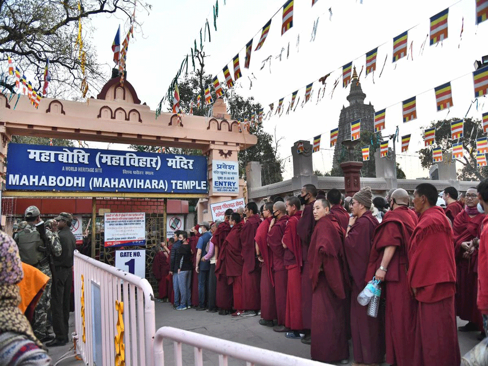 IEDs were recovered outside the Mahabodhi Mahavihara Temple in Bodh Gaya on January 19, the day Dalai Lama was giving sermons to Buddhists. PTI file photo.