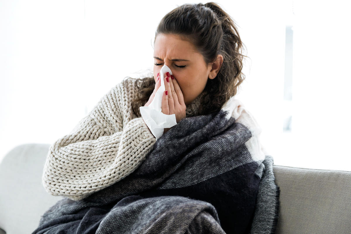 Influenza virus spreads from person to person mainly through fine liquid droplets, or aerosols, that become airborne when people with a flu cough, sneeze or talk. Image for representation