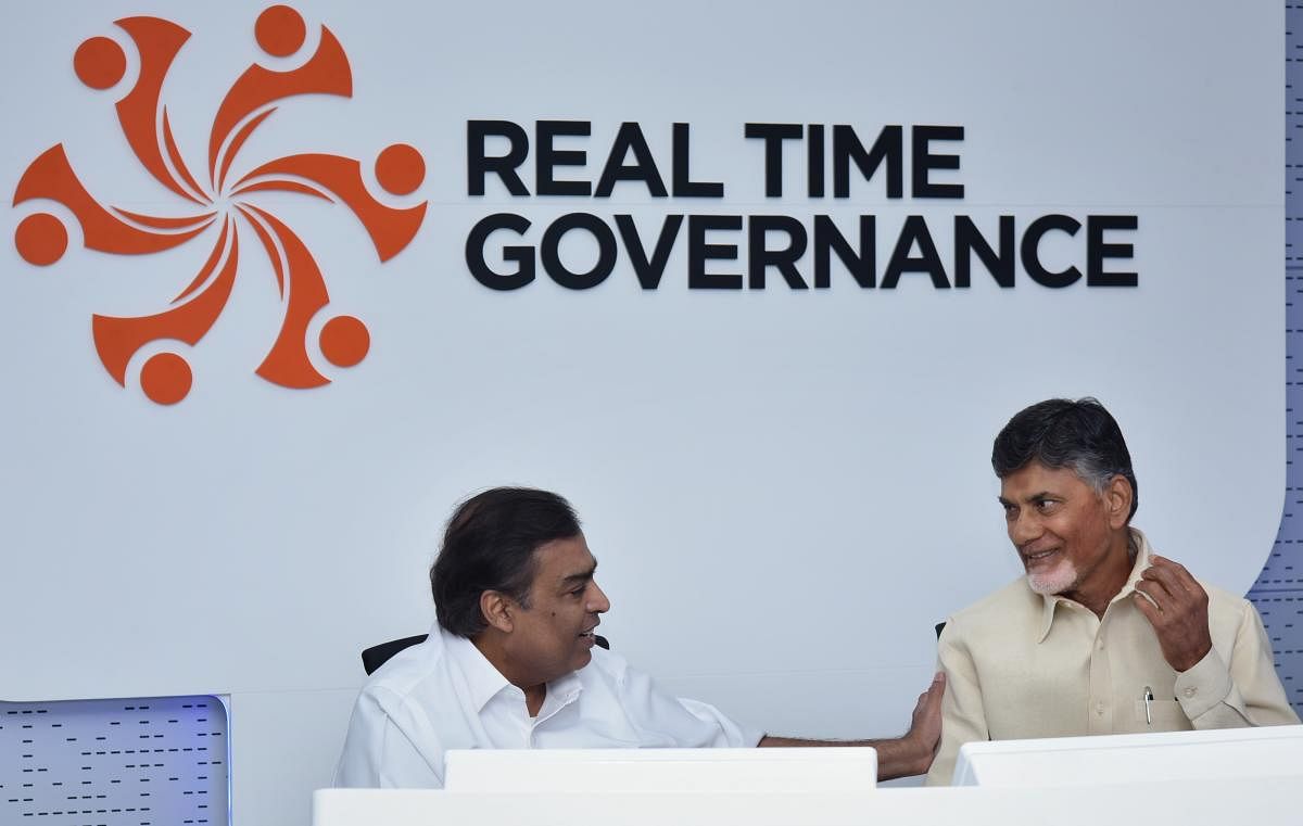 Mukesh Ambani (left) with Andhra Pradesh Chief Minister Chandrababu Naidu.