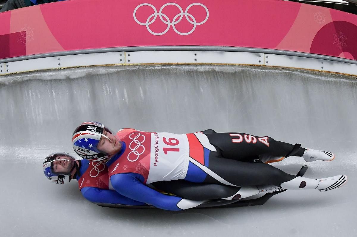 NO LAUGHING MATTER! The doubles luge, which has two men lying on top of another, has taken over social media by storm with comments of various kinds pouring in. AFP