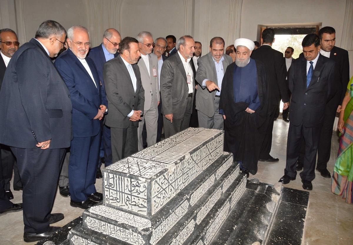 Iranian President visits Qutub Shahi tombs in Hyderabad on Friday. DH photo.