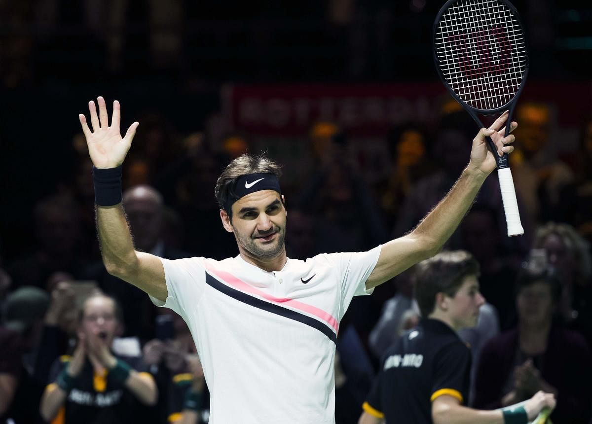 VINTAGE STUFF Swiss Roger Federer celebrates after winning the second-round tie against Germany's Philipp Kohlschreiber at the World Tennis Tournament in Rotterdam on Friday. AFP