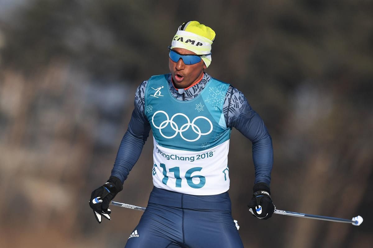 India's Jagdish Singh competes in the men's 15km cross country in Pyeongchang. AFP