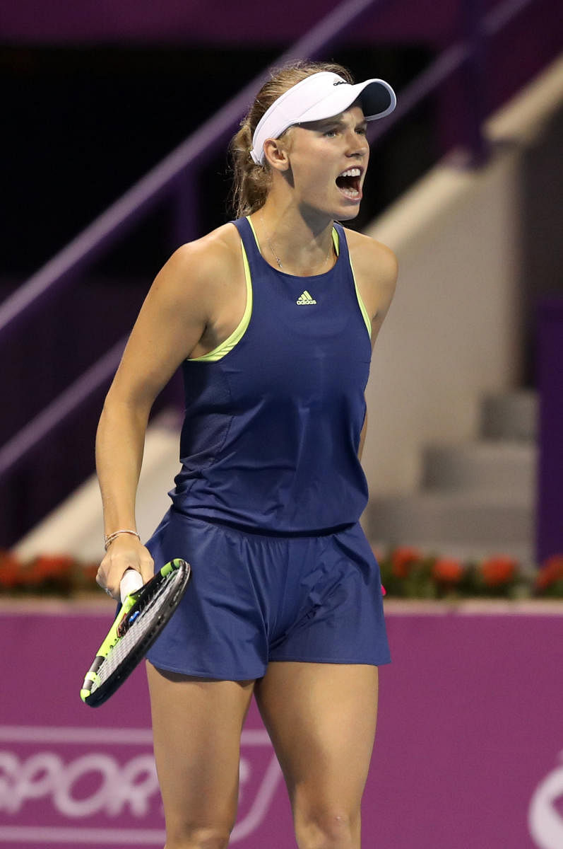 ALL FURY Caroline Wozniacki of Denmark reacts after winning a point against Monica Niculescu of Romania in the pre-quarterfinal of the Qatar Open in Doha on Friday. AFP
