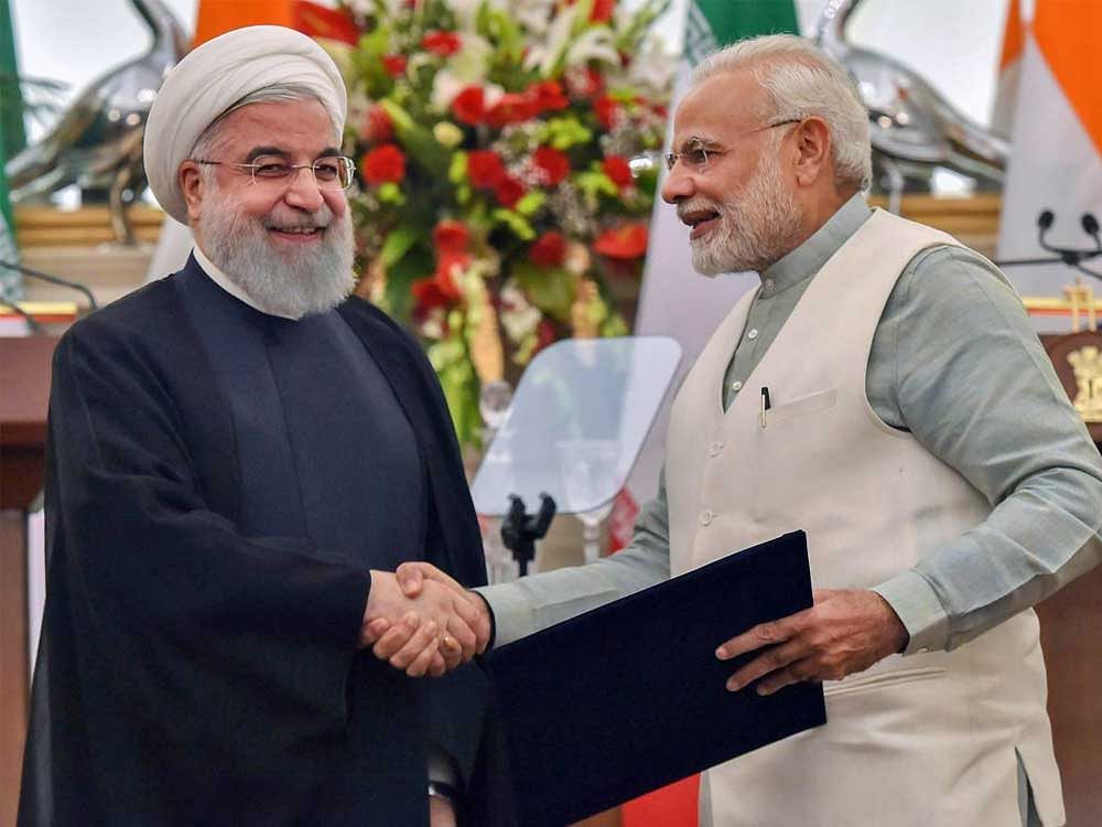 Prime Minister Narendra Modi with Iranian President Hassan Rouhani. PTI Photo