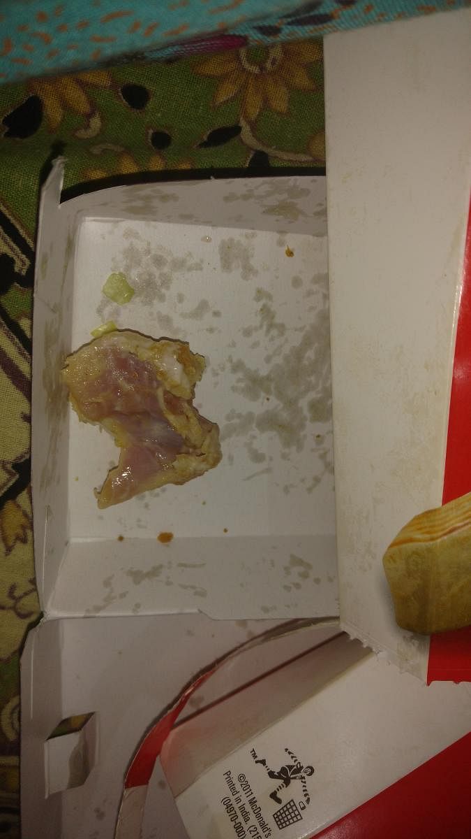 Uncooked and raw chicken in the McDonalds' Big spicy chicken wrap. Photo by the author