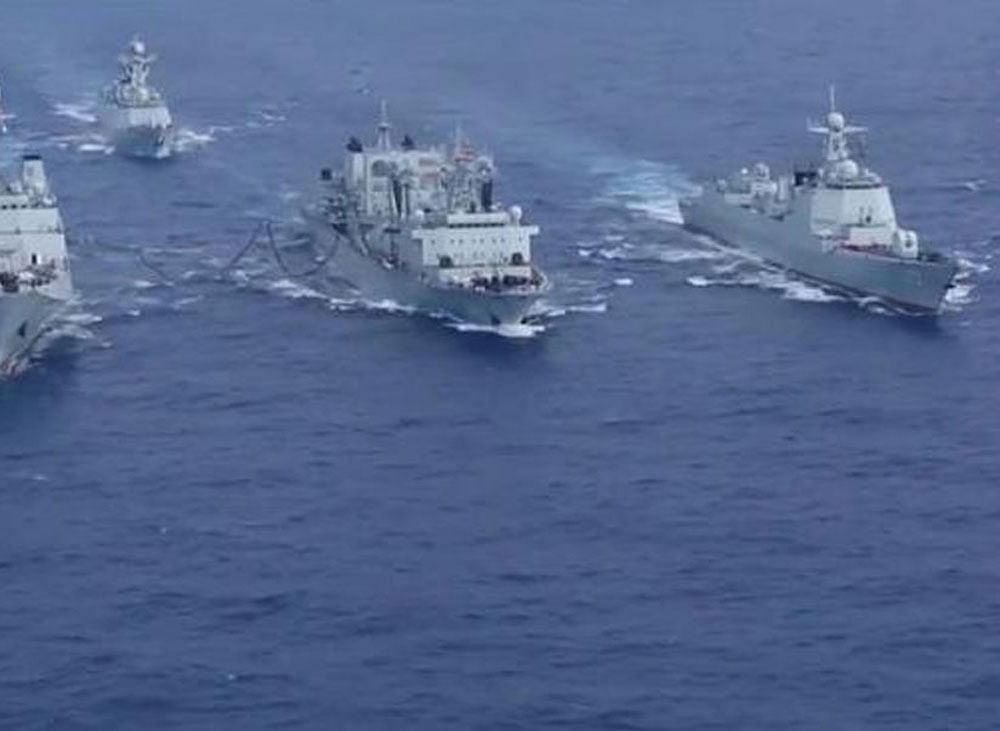 A number of Chinese Destroyer warships cut across the East Indian Ocean. Photo: Twitter