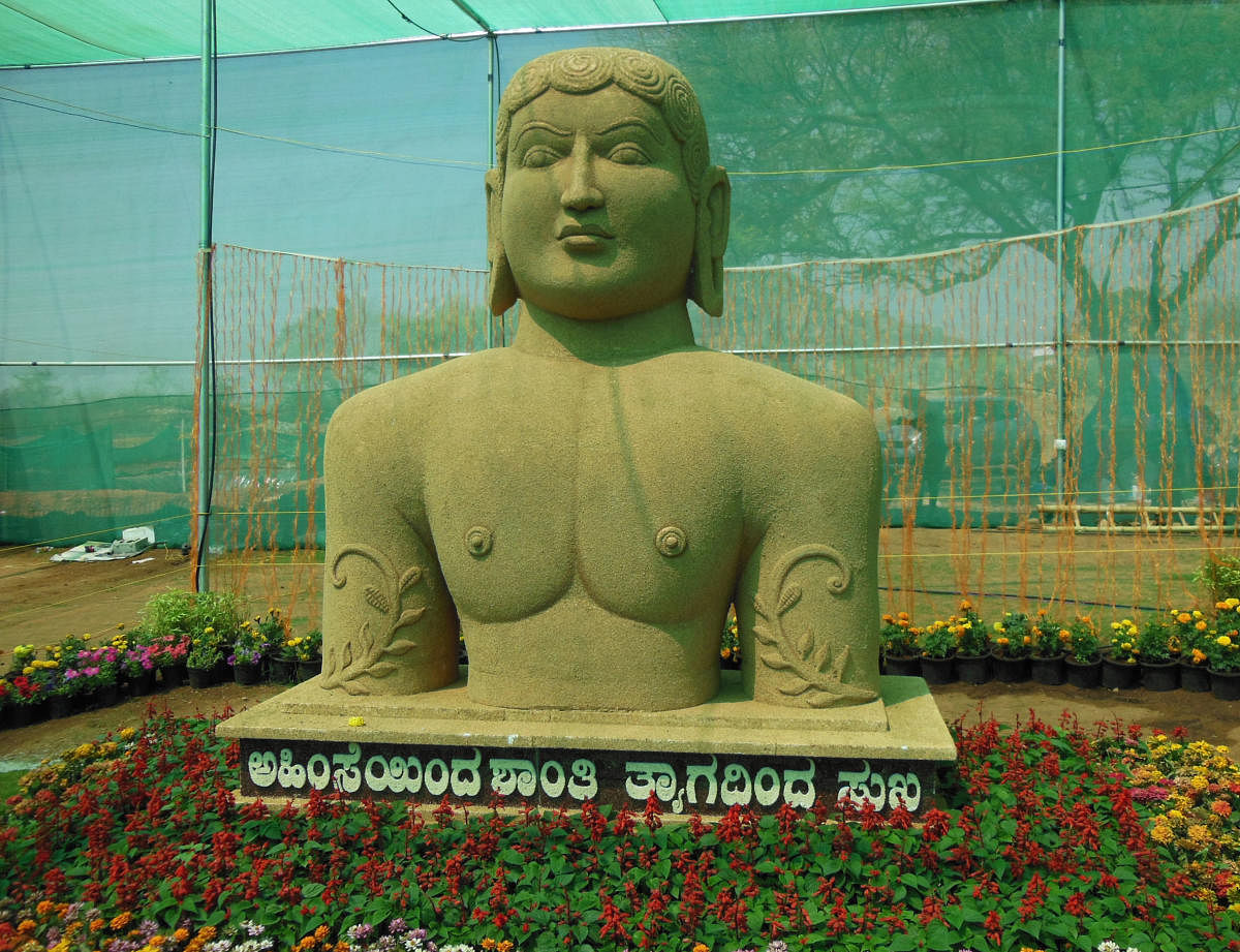 Bahubali replica made of millets at Shravanabelagola, Hassan district.
