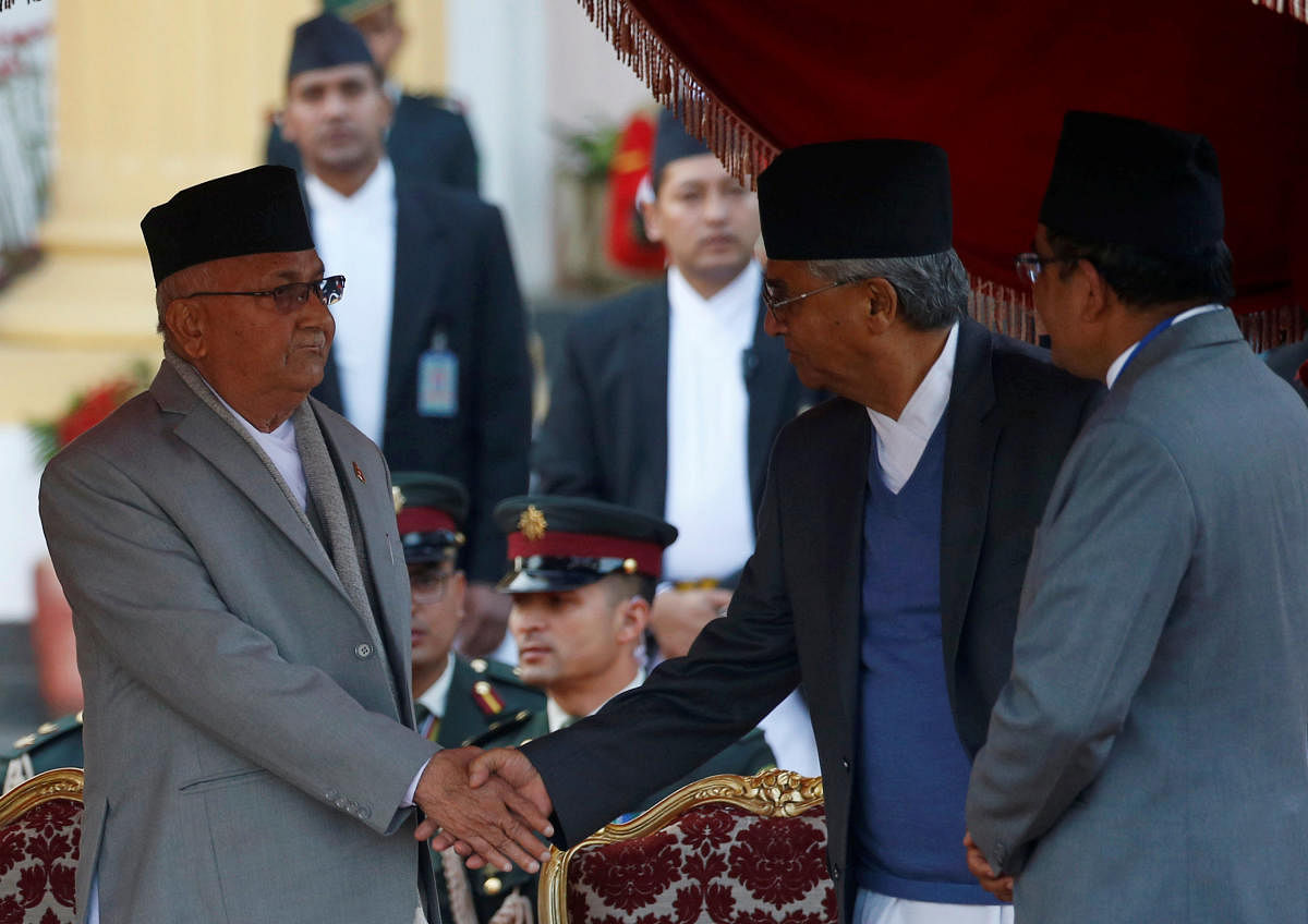 After winning the recent parliamentary elections, Oli (L), widely regarded as pro-China, had said he wants to deepen ties with China to explore more options and get more leverage in his dealings with India