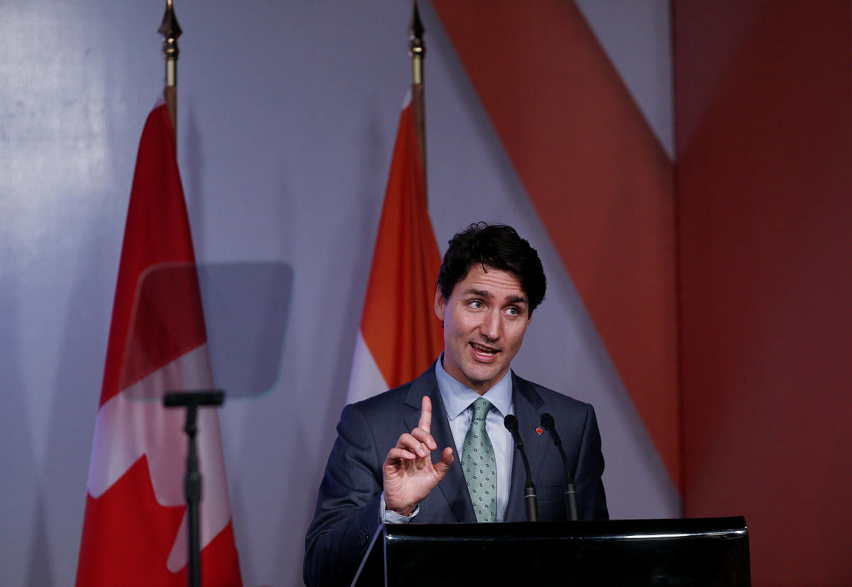 Canadian Prime Minister Justin Trudeau addresses a gathering during 'India-Canada Business Session', in New Delhi. Reuters photo