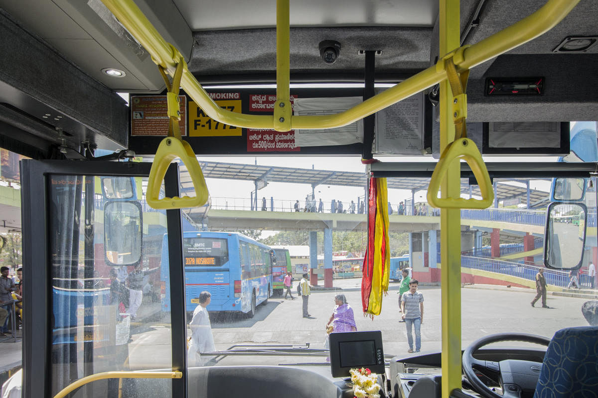 CCTV cameras are coming up in 1,000 city buses, and may discourage men who take up seats reserved for women. DH Photo by Prathiksha M K